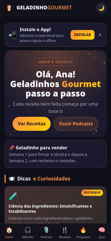 Tela inicial do app Geladinho Gourmet