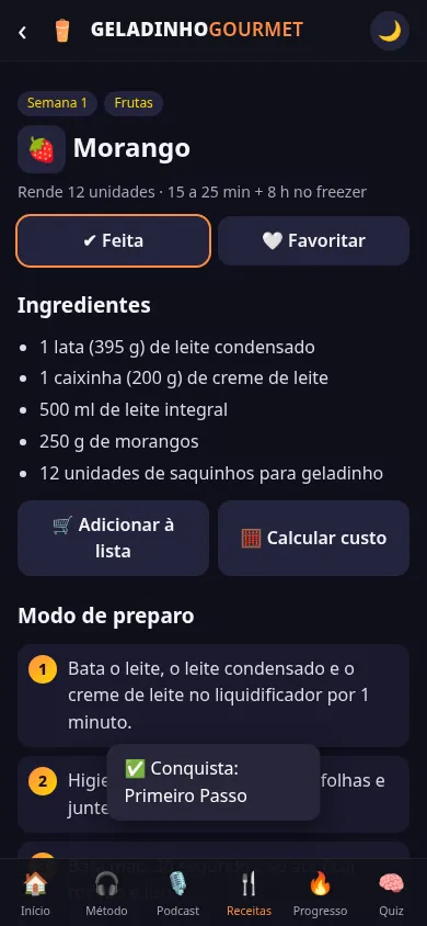 Receita passo a passo no app